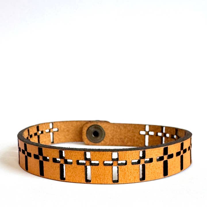 New Market Farmhouse - Wholesale Bangle Bracelet - Men's Religious Leather Snap Bracelet Engraved Cuff - Easter2