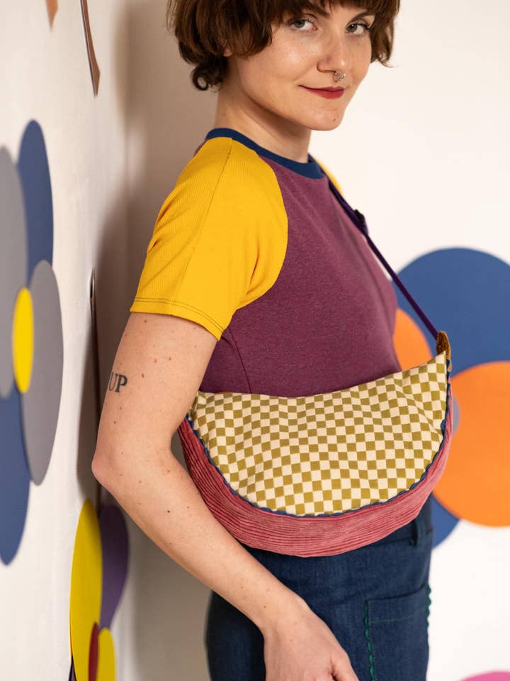 Vintage Rutig Axelväska i Bomull för wholesale av gira e rigira la moda