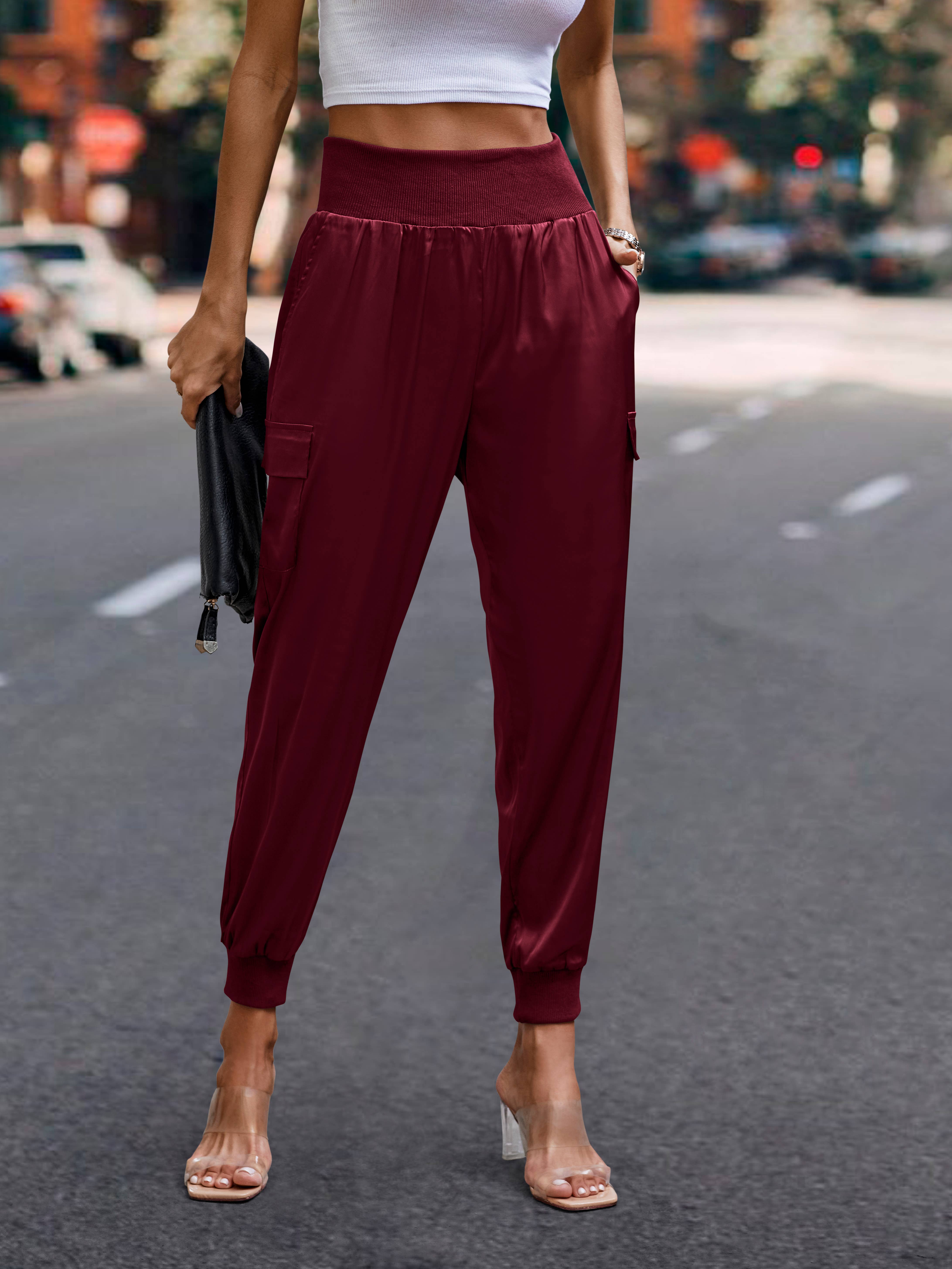 eLook - Wholesale Lounge Sweatpants/Joggers - Women's - SZ1-P0012 Satin Cargo Jogger with Ribbed Waist35