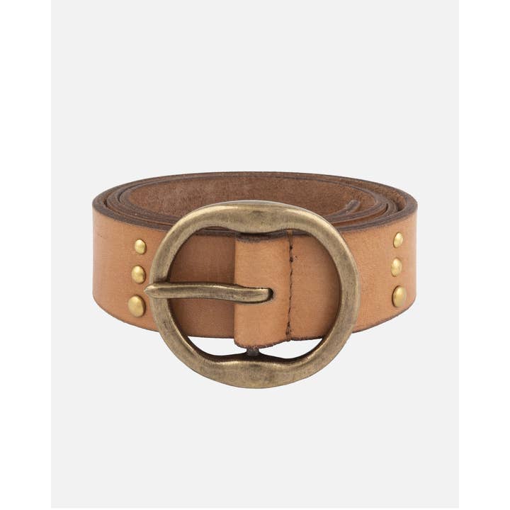 Amsterdam Heritage Leather Belts, Bags, Jackets & Apparel - Wholesale Belt - Women's - Dion | Round Buckle Leather Studded Belt