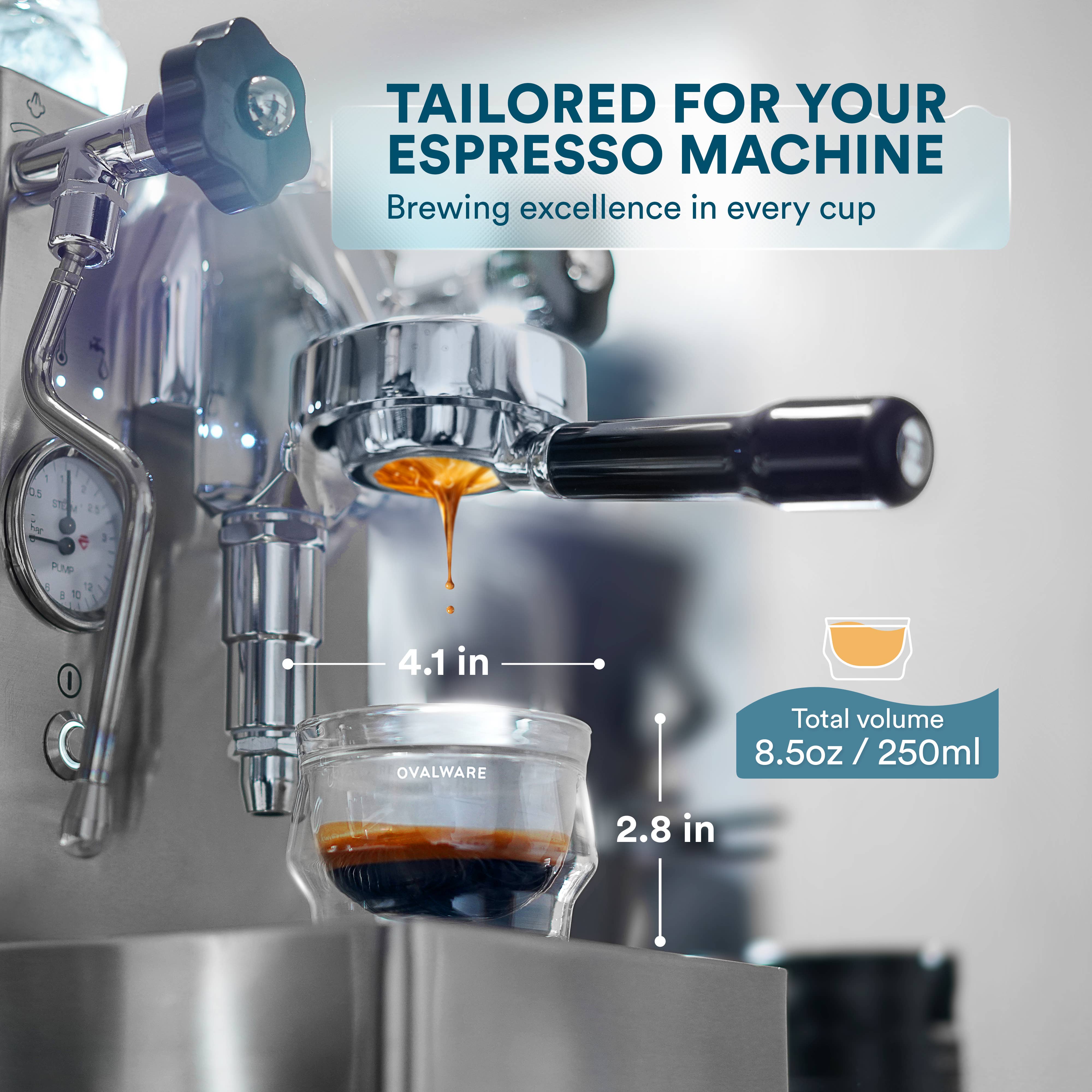 Ovalware - Wholesale Coffee/Tea Cup - Double Wall Latte Master Glass | Clear | 250mL | 8.5oz | Set of 21