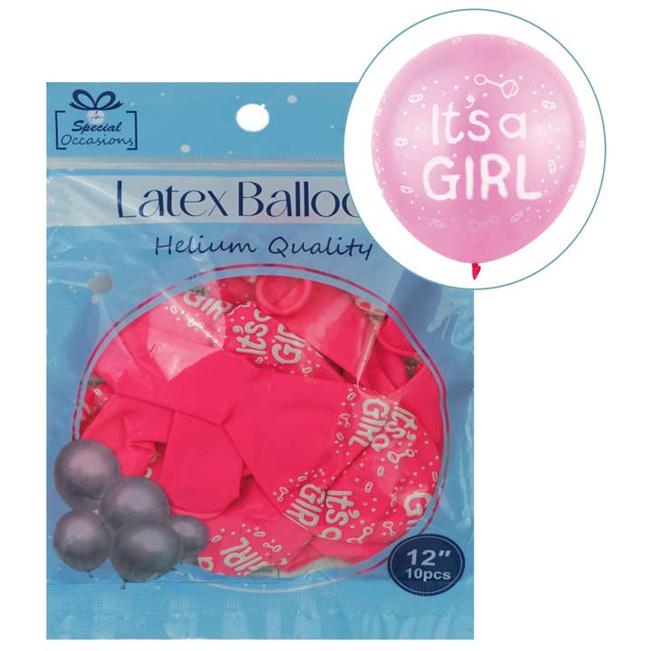 Angels Craft - Wholesale Balloon - "It's a Girl" Pink Latex Party Balloon, 12in, 10ct