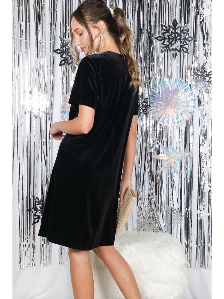 Vine & Love - Wholesale Dress - Women's - Sparkling Sequin Bow Embellished Velvet Dress VD8273732