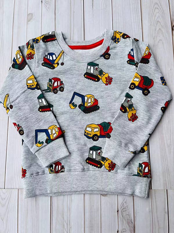 luluclothes - Wholesale Sweatshirt - Kids - Grey truck prints long sleeve boys sweatshirt 250929M1