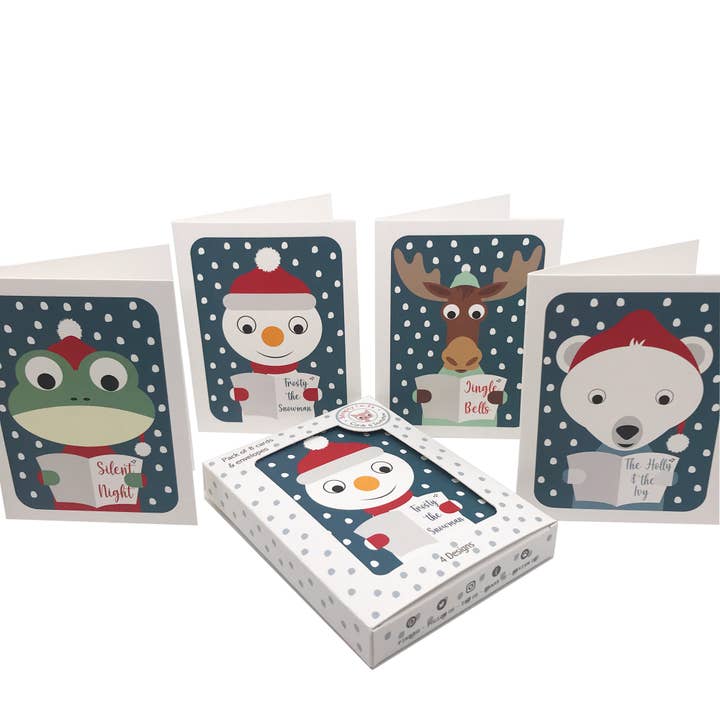 Christmas Card 8 Pack – Animals Singing Carols for wholesale by Stripey Cats Cards