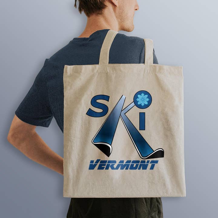 Vermont Ski Vintage Style Design Cotton Twill Grocery Totes for wholesale by RetroPlanet