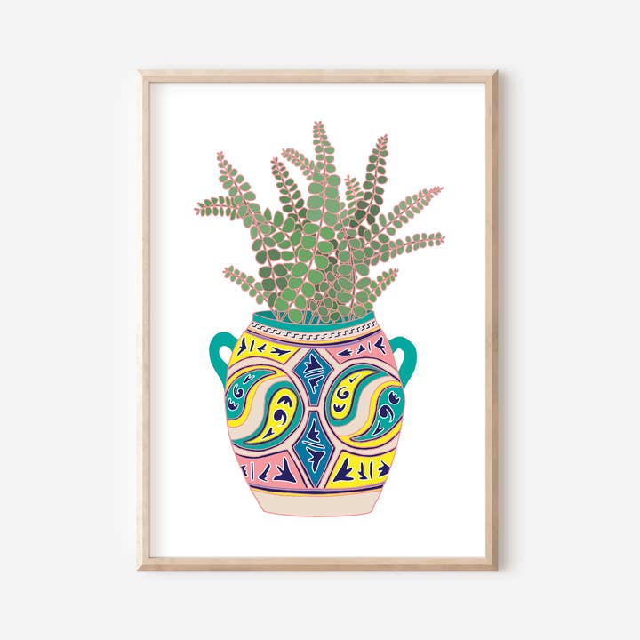 Impression artistique d'eucalyptus A3 | Pot de plante coloré et à motifs pour la vente par You've Got Pen On Your Face