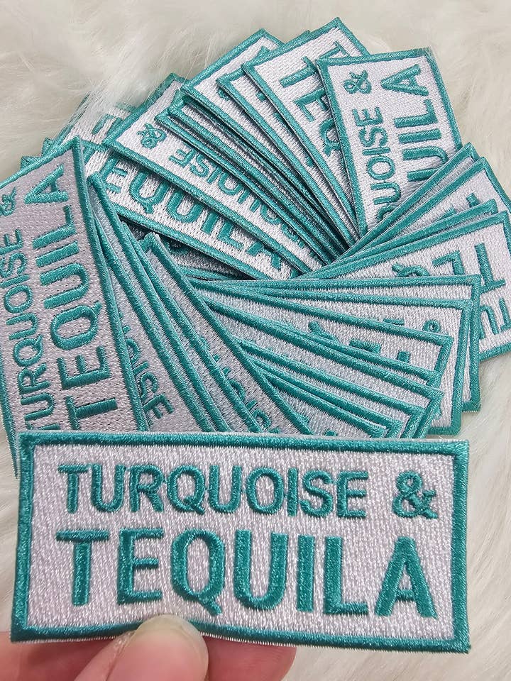 Turquoise & Tequila Embroidery Iron On Patch for wholesale by Scratch Decor