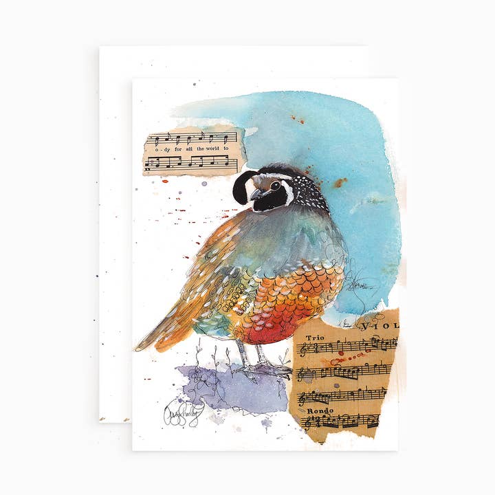 Quail Bird 1.2 Greeting Card -Notecard for wholesale by Teresa Sheeley Studios