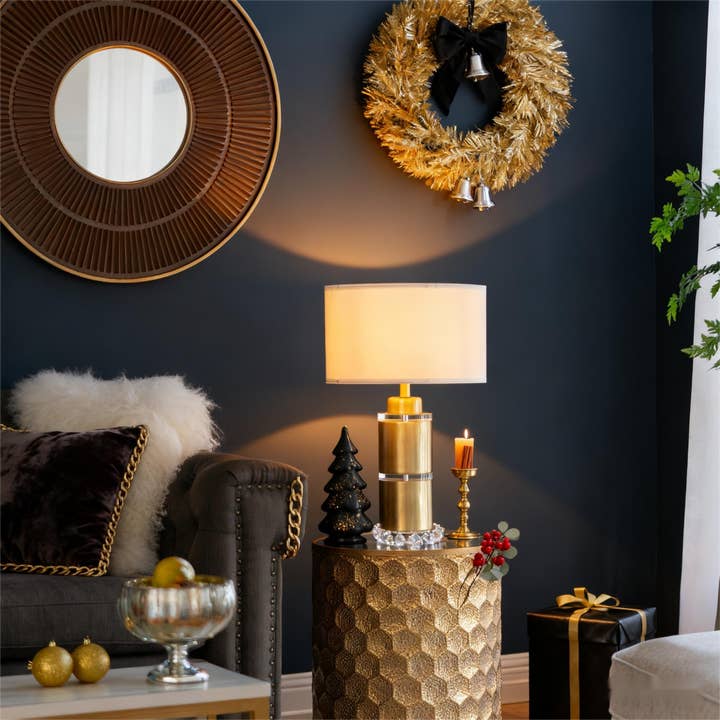 HOMYCASA DESIGN INC - Wholesale Accent/Desk Lamp - 25.5" Gold White Cylinder Table Lamp Acrylic Drum Shade