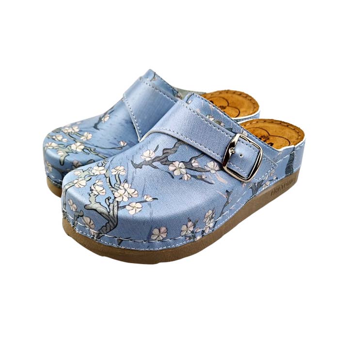 TRAAGOODS.COM – wholesale Träskor – dam – Pu medicinska träskor - Van Gogh mandelblommor1