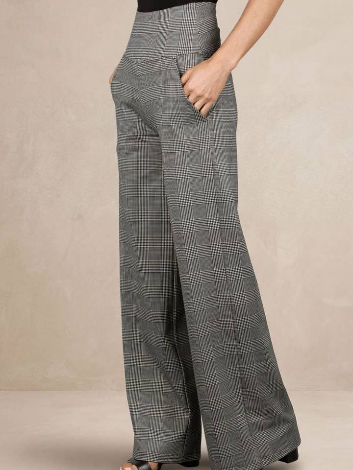 HIGH WAIST WIDE LEG PANT: OLIVIA PLAID for wholesale by KiraGrace