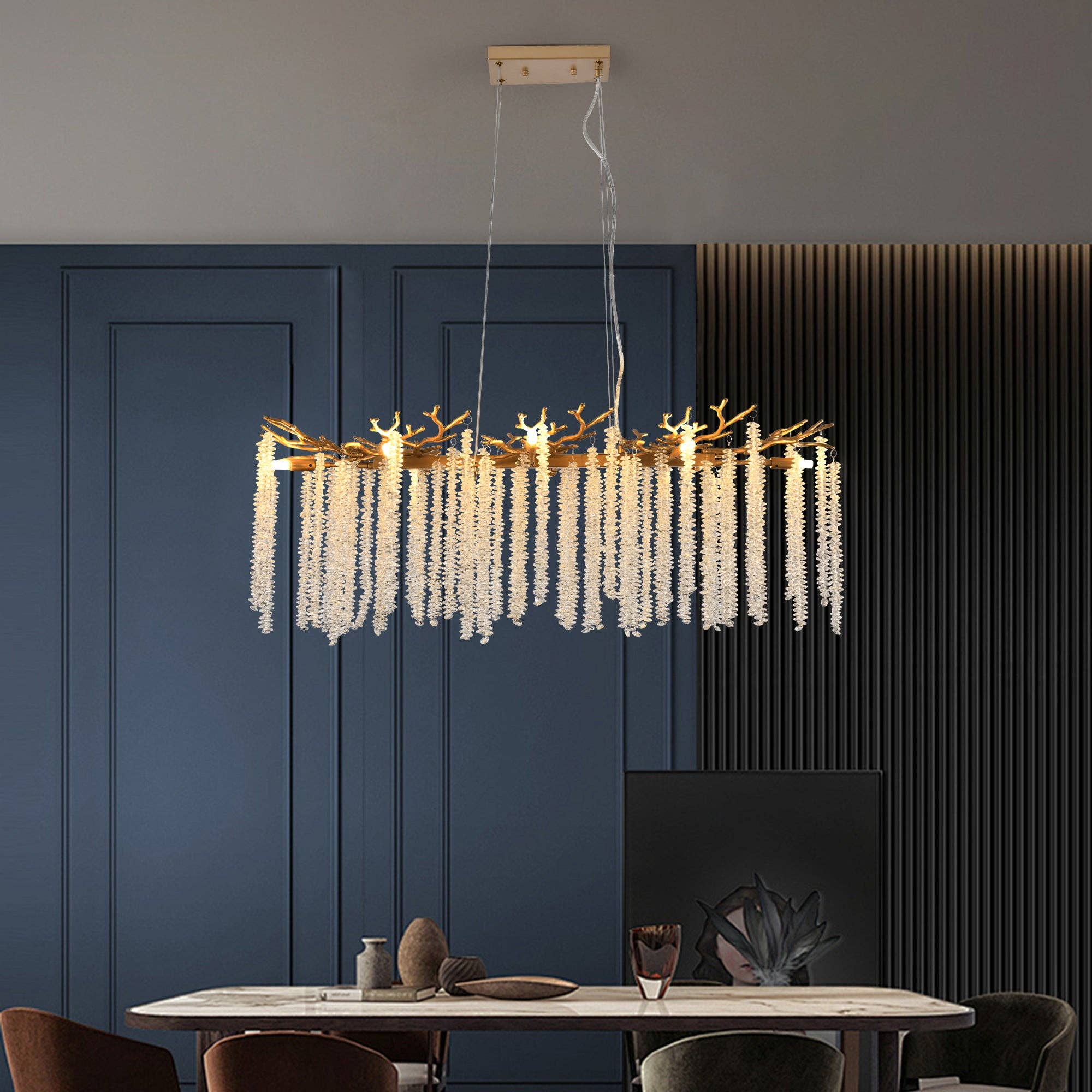 39F Inc. - Wholesale Chandelier/Hanging Light - 39"Modern Golden Pendant Light ＆ Cascading Crystal Strands3