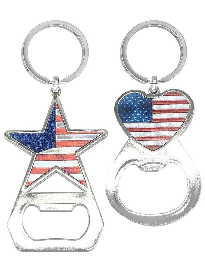 American Flag Metal Bottle Opener Key Chain for wholesale by Cap Zone