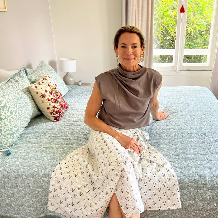 White, Aqua, and Olive Blackbuck Long Wrap Skirt for wholesale by Beastly Threads