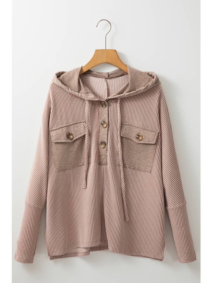 As shown Flap Pocket Patchwork Corded Drawstring Hoodie | S-XL for wholesale on Faire3