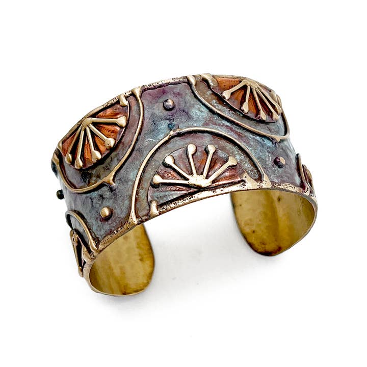 Anju Jewelry - Wholesale Cuff Bracelet - Brass Patina Cuff Bracelet - Rustic Blue Rising Sun