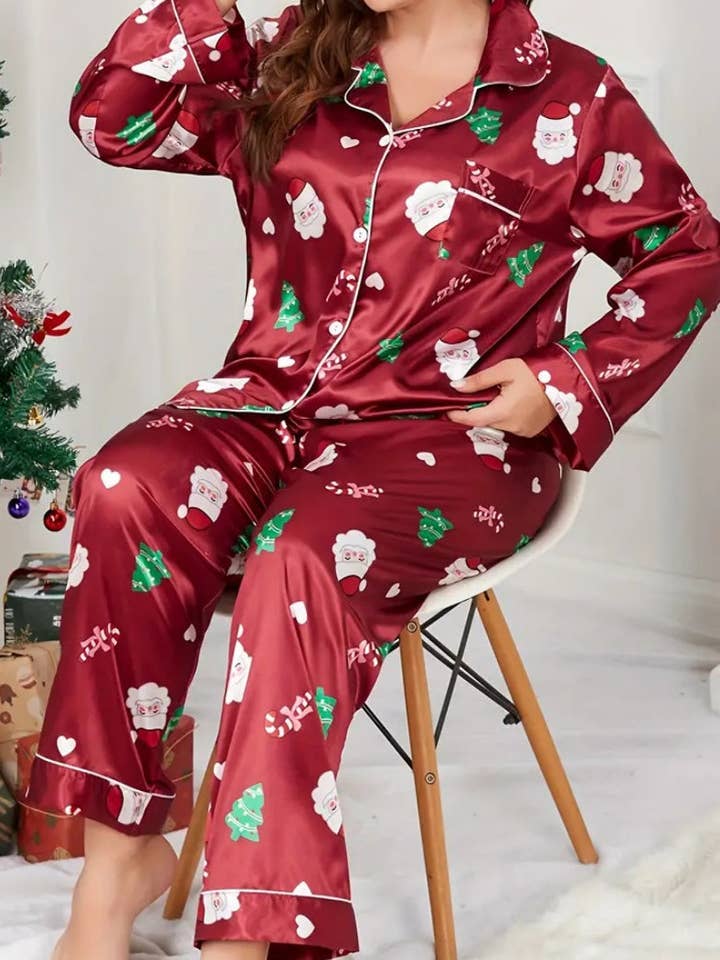 DE VAVE - Wholesale Sleepwear Set - Women's - Christmas Pattern Satin Pajama Set
