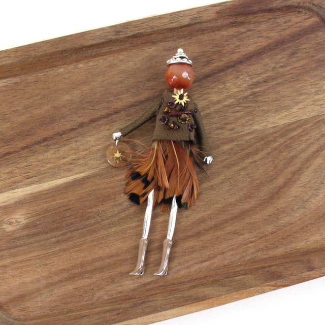 Pretty Persuasions - Wholesale Brooch - B25281A Stone Adorned French Doll Stainless Steel Brooch