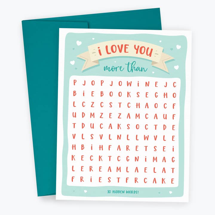 Tarjeta Love Word Search, tarjeta de San Valentín, tarjeta de aniversario para venta al por mayor de Kreate Paper Co.