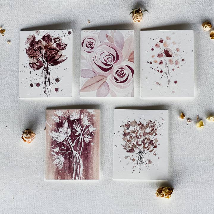 Assorted Floral Wine Art Greeting Card Set for wholesale by Elysia Myers Wine Art