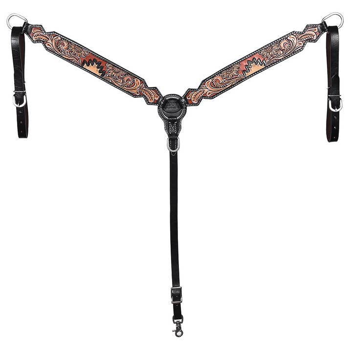 Hilason Horse Floral Hand Painted American Leather Breast Collar Headstall Dark Brown for wholesale by HILASON