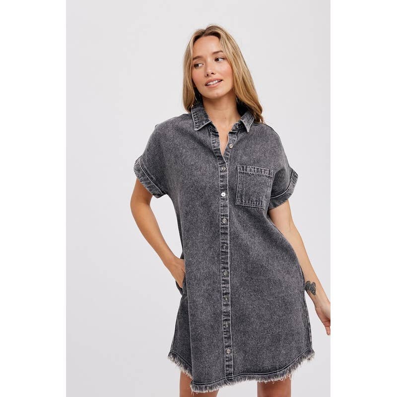 Pink Irene Wholesale – wholesale Klänning - Dam – SLITEN FÅLL DENIM SKJORTA KLÄNNING11