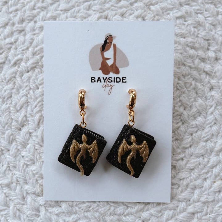 Bayside Clay - Wholesale Dangle Earrings - Dragon Book Dangles | Clay Earrings | Bookish0