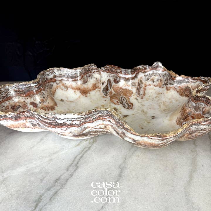 Huge White Onyx Bowl with Caramel Veins. Matte Surface for wholesale by Casa Color