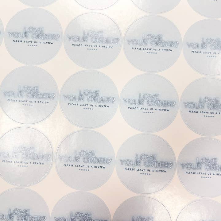 Feuille d'autocollants d'emballage Blue Review pour la vente par The Small Business Handbook