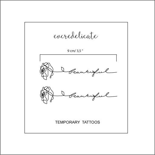 encredelicate - Vente Tatouages temporaires - tatouage temporaire d'une rose avec le mot beautiful dessiné2
