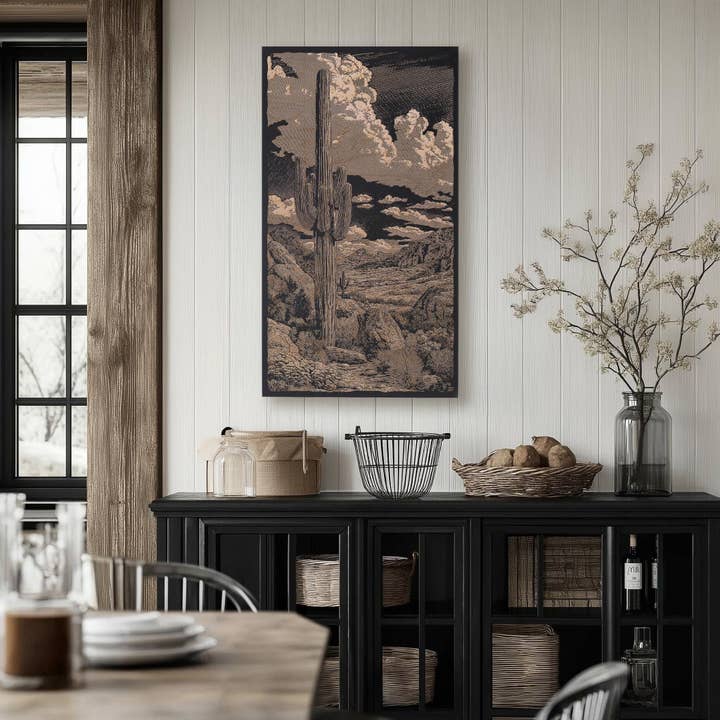 Benoit's Design Co. – wholesale Väggskylt – Saguaro-kaktus i Sonoraöknen graverad träillustration