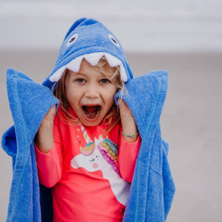Yikes Twins - Wholesale Hooded Towel - Kids & Baby - Blue Shark Hooded Towel for toddlers ages 2 to 8 years old
