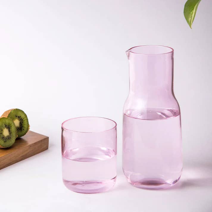 Handcrafted Glass Carafe- Pink for wholesale by Casa Amarosa