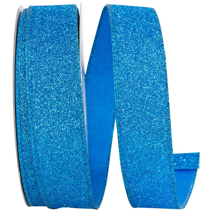 Glitter Metallic Shiny Back Wired Edge, Blue, 1-1/2 In for wholesale by RELIANT RIBBON