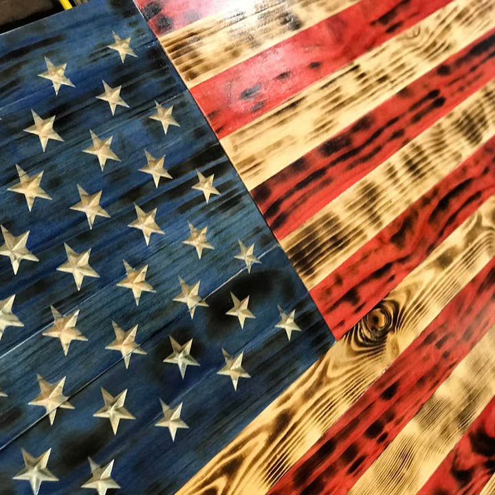 Etherton Hardwoods | World Famous Wooden American Flags – wholesale Flag – Vivid Series | Rustic Charred | Wooden American Flags2