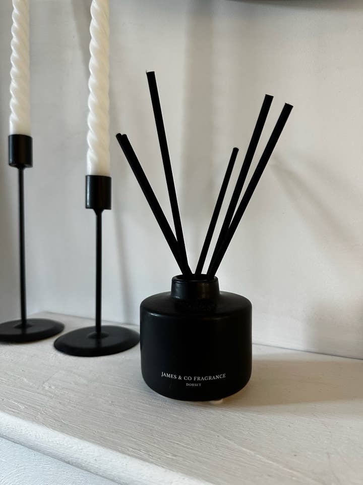 Black decorative diffuser vessel for wholesale by James & Co Fragrance
