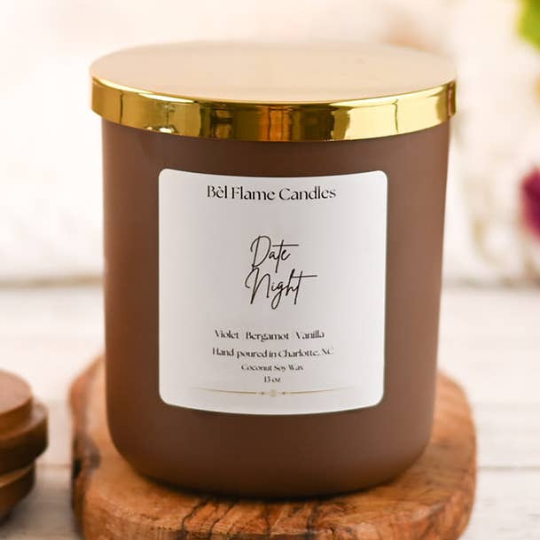 Date Night- 13 oz Coconut Soy Candle for wholesale by Bèl Flame Candles