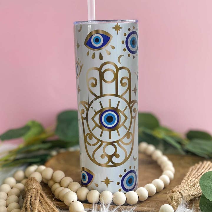 Hands of Hamsa Evil Eye Tumbler for wholesale by Cups4Cuties