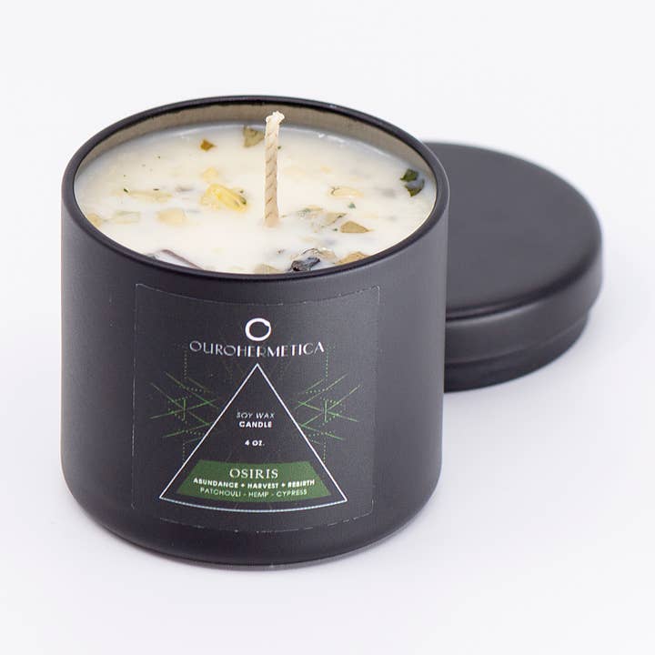 Osiris Ritual Soy Candle with Botanicals & Citrine for wholesale by OuroHermetica