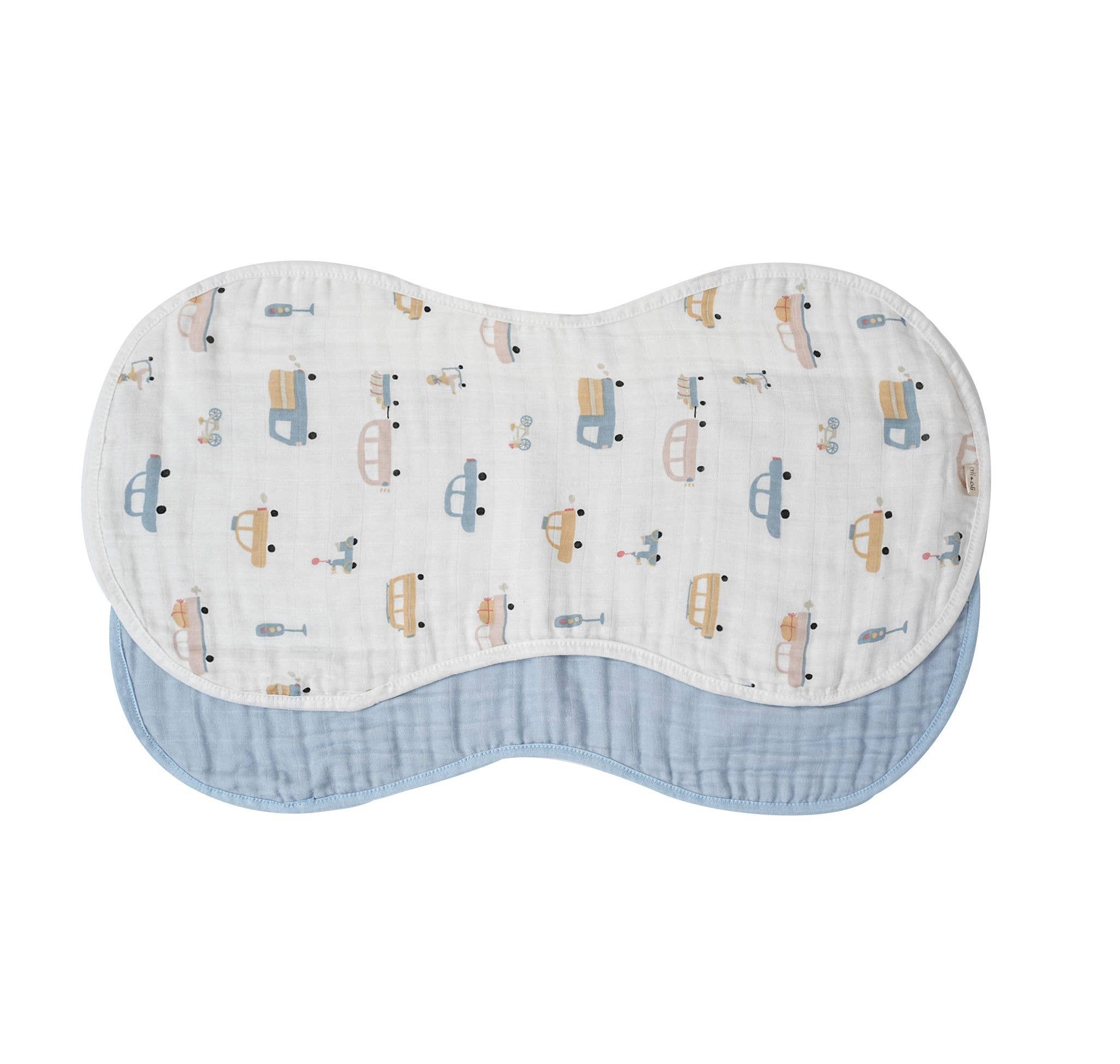 Ali+Oli - Wholesale Spuugdoekjesset - Baby - Bamboe Mousseline Spuugdoek Set 2-Pack (Auto's/Blauw)1