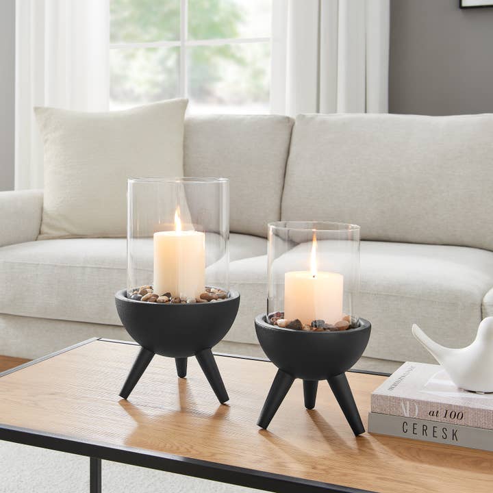 Danya B – wholesale Candle holder – Molta Modern Black Metal Pedestal and Glass Candle Holder14