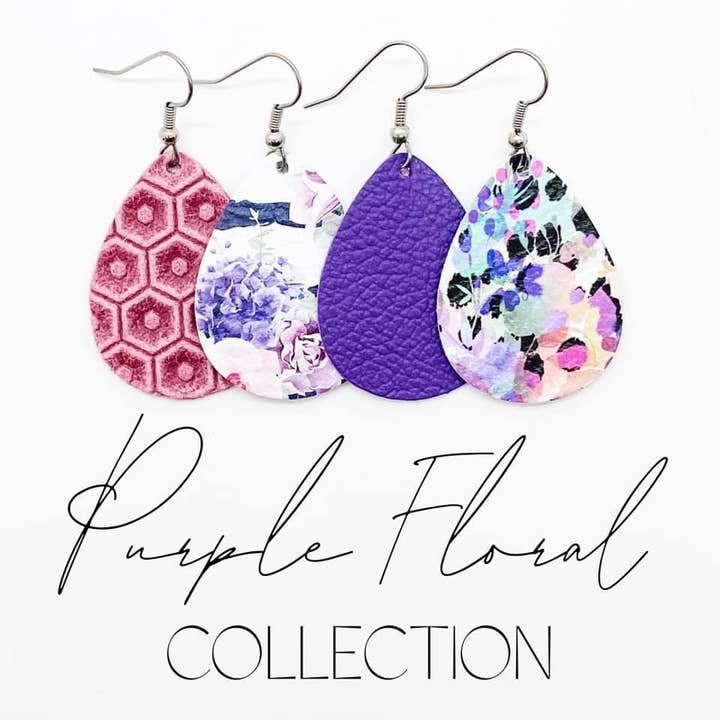 1.5" Purple Floral Mini Collection (Leather) -Earrings for wholesale by Doohickies