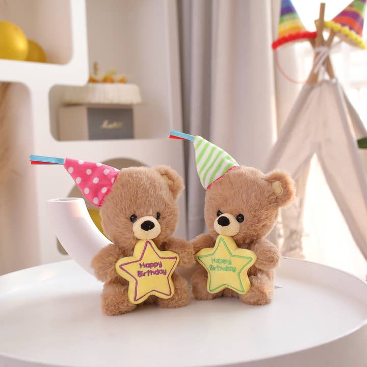 8" birthday star bear hat for wholesale by Plushland
