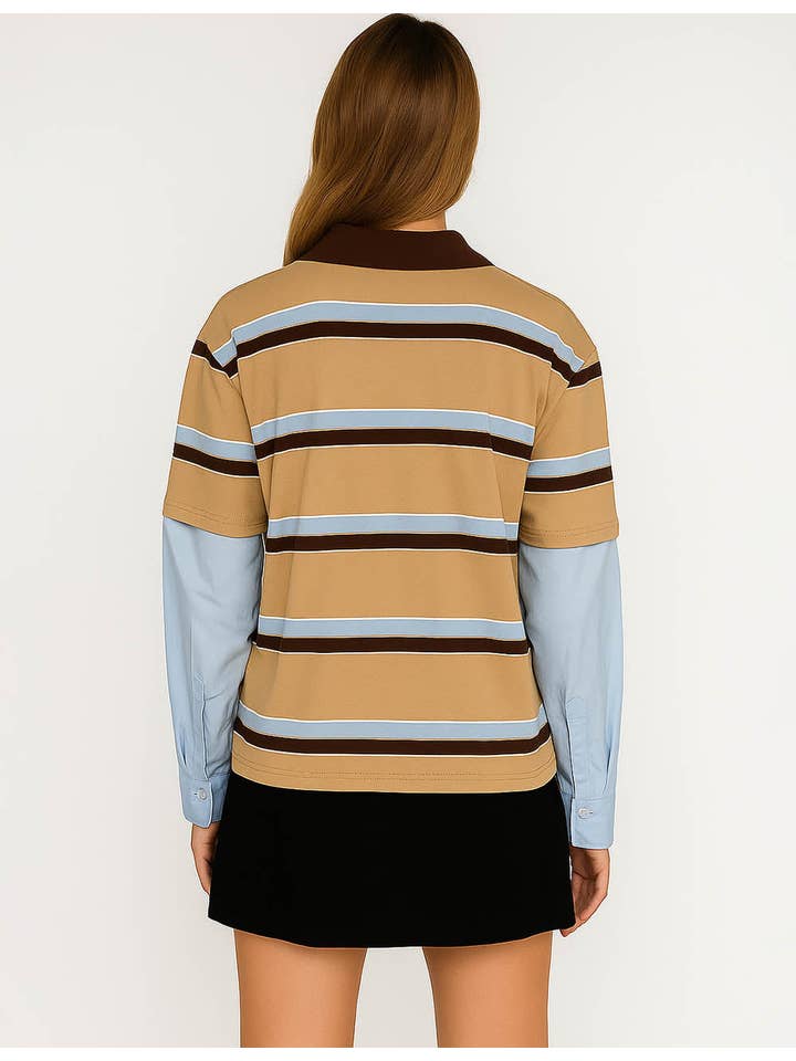 Sweetkama - Wholesale Sweatshirt - Women's - Ladies Color Block Stripe Lapel Pullover Top Everyday Sweatshirt7