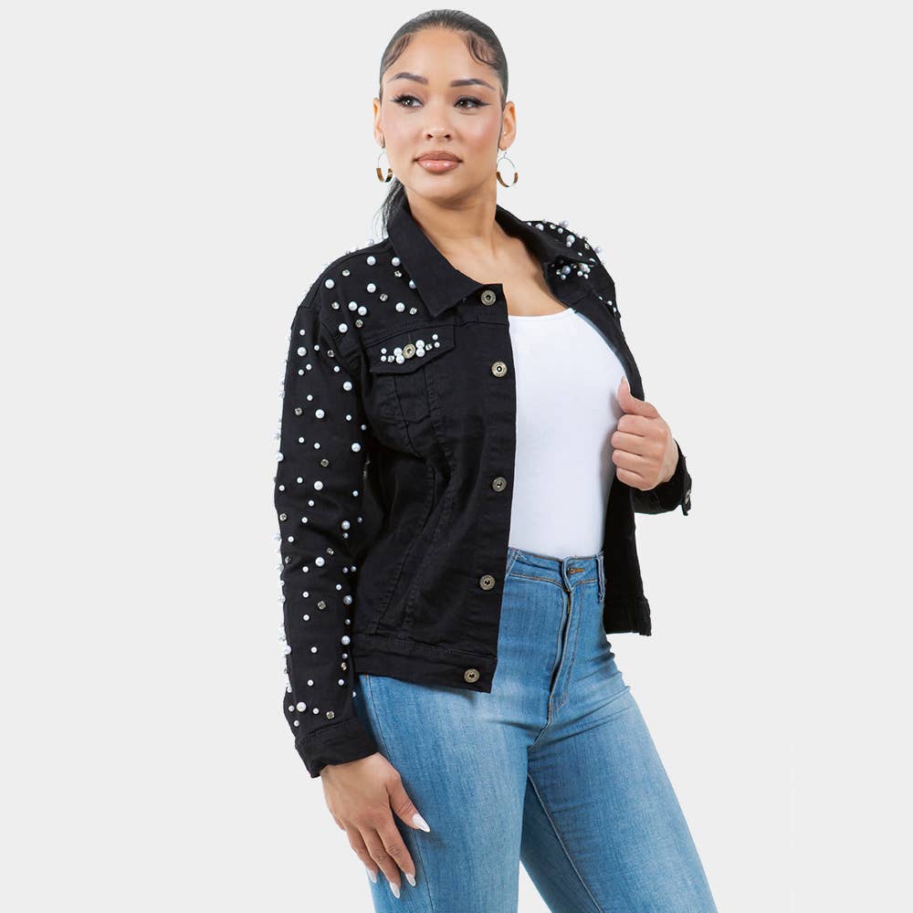 Sensibling Corp. - Wholesale Denim Jacket - Women's - Pearl Bling Denim Jacket
0