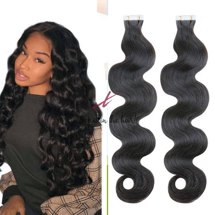 Natural Color B Body Wave | Tape In Human Hair Extensions | Brazilian Virgin for wholesale on Faire