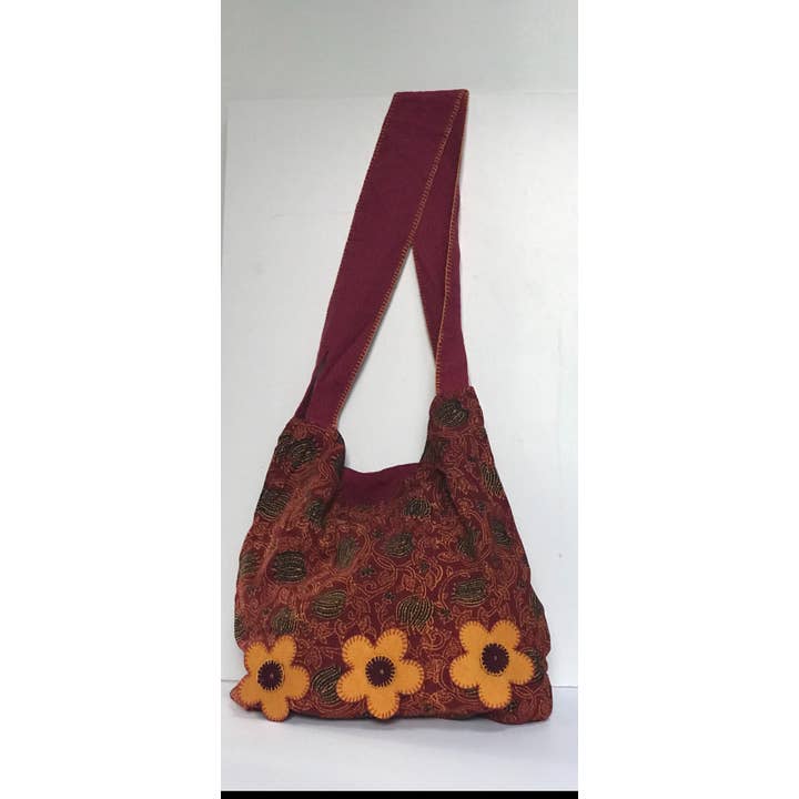 Bolsa de algodón | Bordado a mano | Margaritas vino | Comercio justo para venta al por mayor de Sustainable Threads