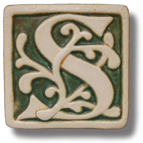 Letter S Tile, William Morris Style 4x4" for wholesale by Whistling Frog Tile Inc.
