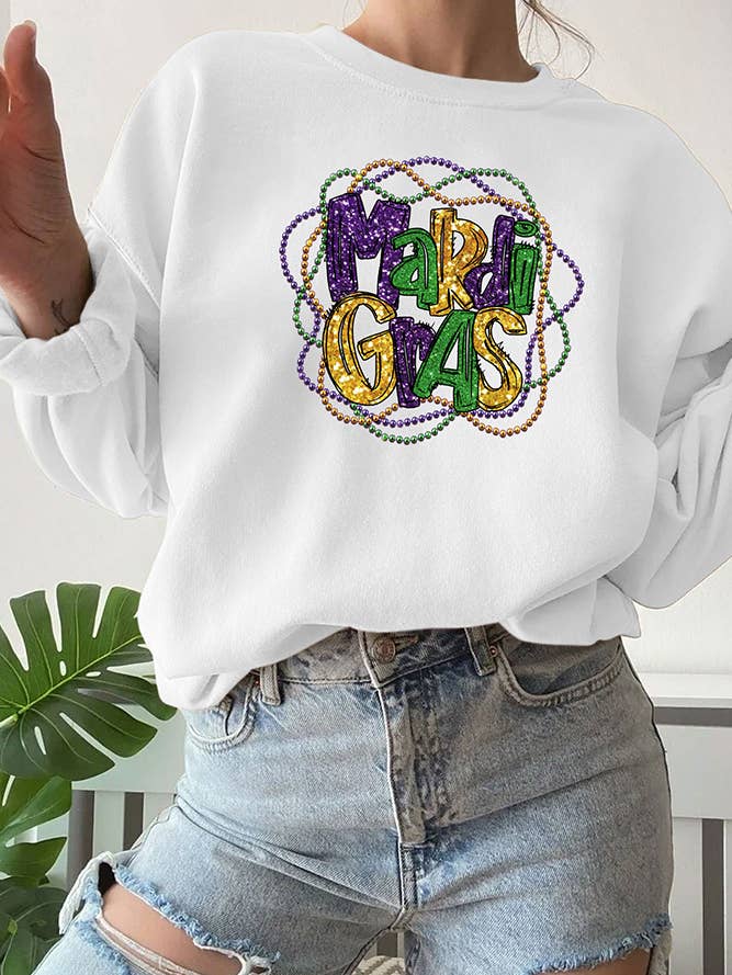 UNISHE - Wholesale Graphic Sweatshirt - Women's - Mardi Gras Long Sleeve Sweatshirts STC189C405